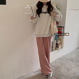 Set áo nỉ + quần ống rộng màu hồng ulzzang