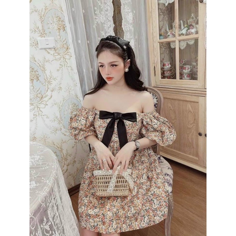 Đầm Babydoll Nữ Hoa Nhí Phối Nơ Cổ Vuông 🦋 Váy Nữ Tiểu Thư Cộc Tay Dáng Xòe 2 Màu 🦋 | BigBuy360 - bigbuy360.vn