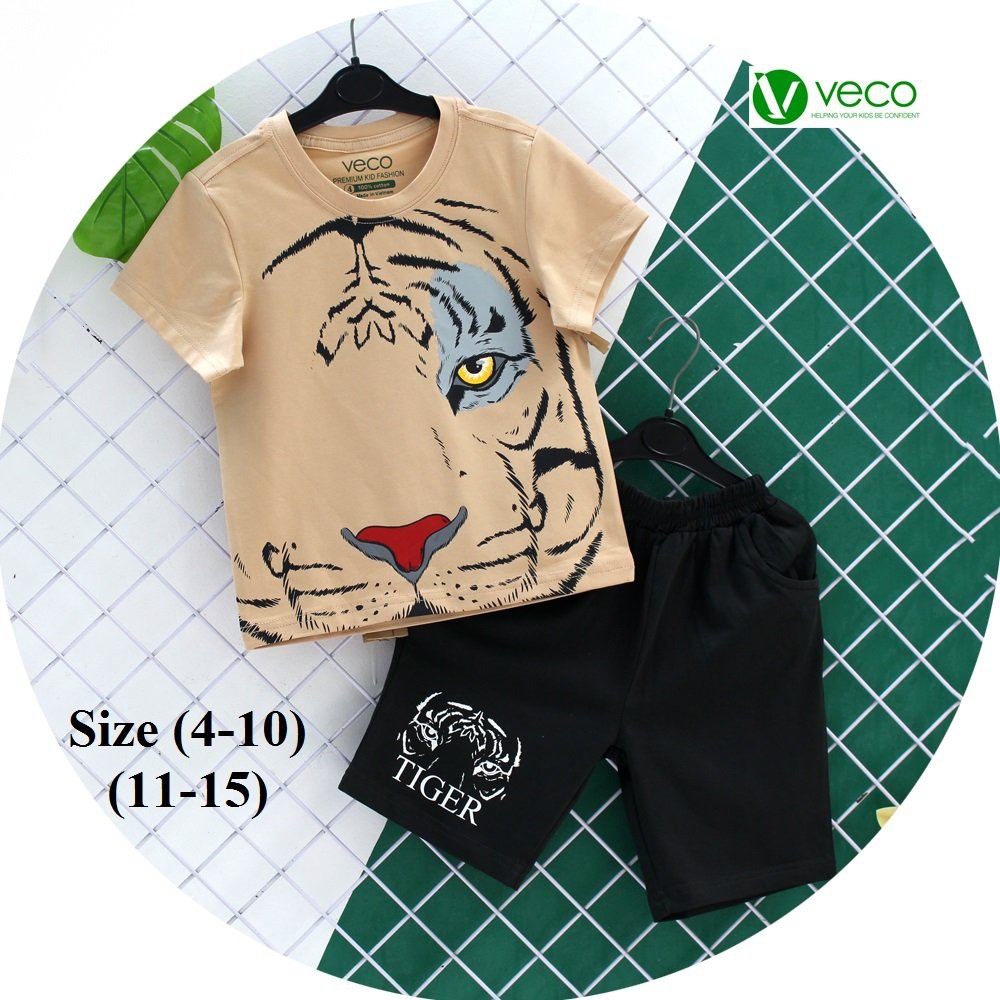 Bộ bé trai tay ngắn mặt cọp (màu café sữa)/ ngựa vằn ( màu vàng