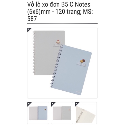 KLONG - Sổ/ Vở lò xo đơn B5 C Notes phối hợp dot và caro trên cùng 1 trang (6x6)mm - 80/120/200 trang