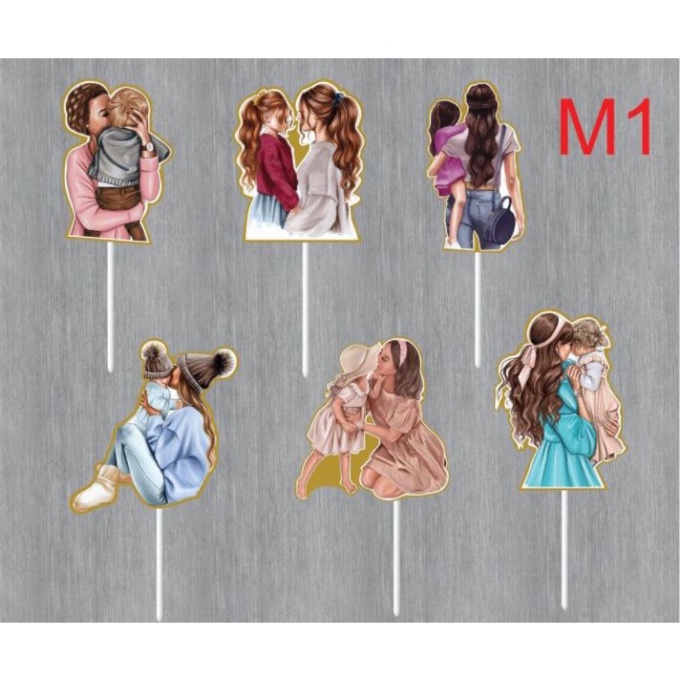 đồ trang trí bánh sinh nhật bánh kem  [FREESHIP❤️] thẻ cắm mẹ con