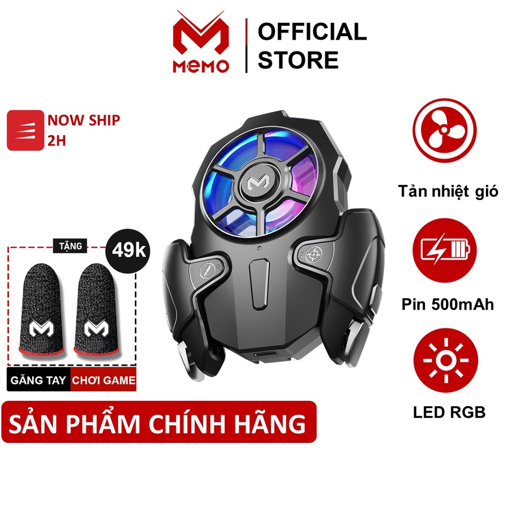 Tay cầm chơi game kèm quạt tản nhiệt MEMO AK03 hỗ trợ auto tap tản nhiệt siêu mát led rgb gaming dành cho điện thoại