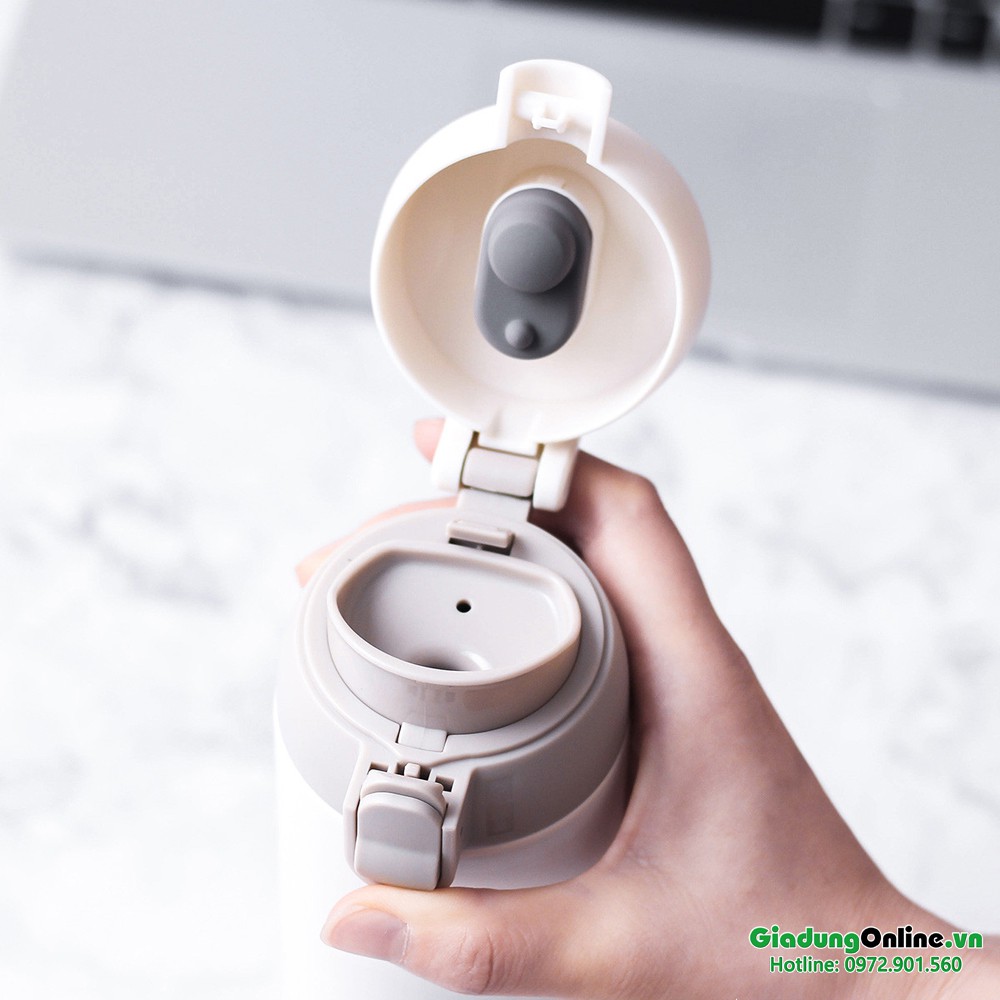Bình giữ nhiệt Lock&amp;Lock Wannabe One Touch LHC3240 WHT 450ml Inox316 cao cấp - Trắng - Larva Store
