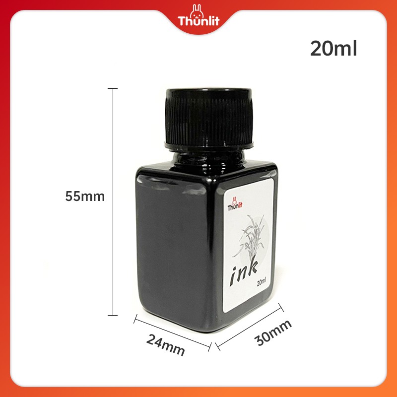 Lọ mực bút máy Thunlit màu đen viết mịn mượt tiện dụng 20ml