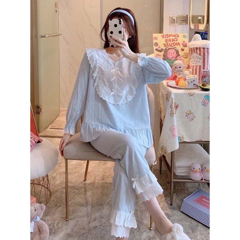 Đồ ngủ cao cấp ren viền cổ (có ảnh thật) - Sẵn 2 màu | BigBuy360 - bigbuy360.vn
