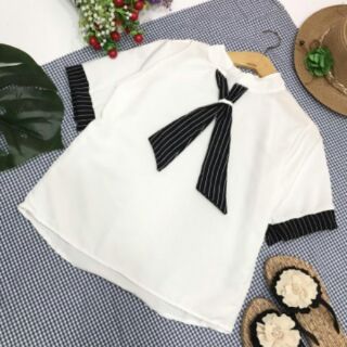 Áo sơ mi kiểu cột cà vạt cổ