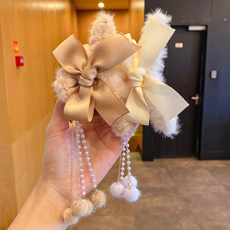 Hàng HOT Kẹp tóc hình nơ phối lông tua rua xinh xắn phong cách Hàn Quốc hợp thời trang cho nữ sang trọng Barrettes cho cô gái Phụ nữ Tiệc cưới【Texas053】