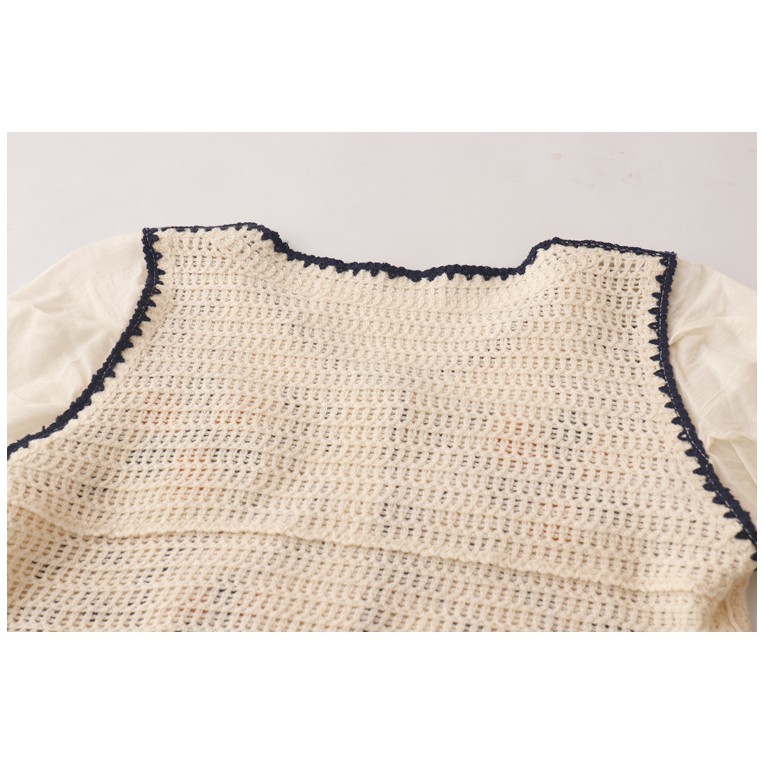 Áo kiểu croptop tay dài phong cách cổ điển thêu hoa lá Ulzzang