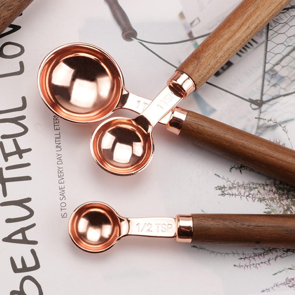 Bộ Muỗng Đo Lường Hình Hoa Hồng Với Tay Cầm Bằng Gỗ Tiện Dụng|Muỗng Múc Đường Chất Lượng Cao