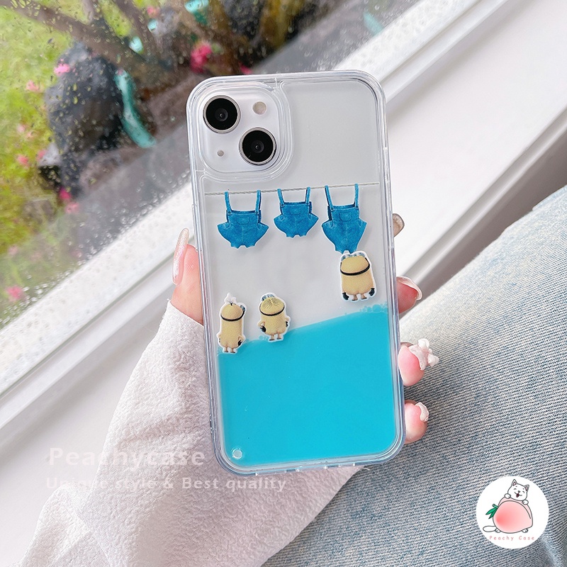 Ốp Điện Thoại Nhựa PC Cứng Trang Trí Cát Kim Tuyến Hình Minions Cho iPhone 14 13 12 Pro Max 11 Xr 6 7 8 Plus Xs X