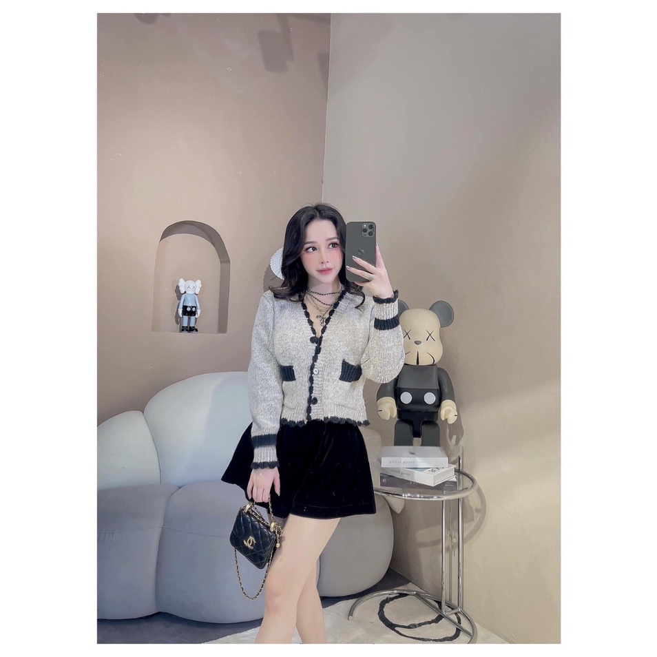 Áo khoác cardigan  - áo choàng nữ len miss khoác ngoài tay dài. Khoác Len lông Viền Tiểu Thư Quảng Châu L1