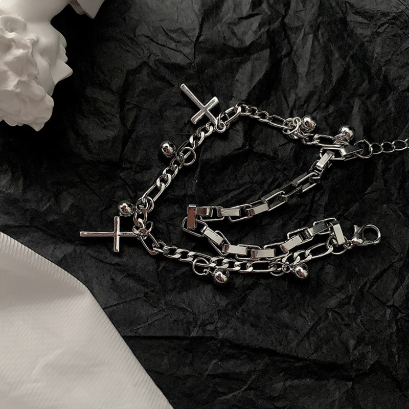 Vòng Tay Chuỗi Hạt Hình Chữ Thập Hai Lớp Phong Cách Hiphop 19047 Cho Nam Nữ