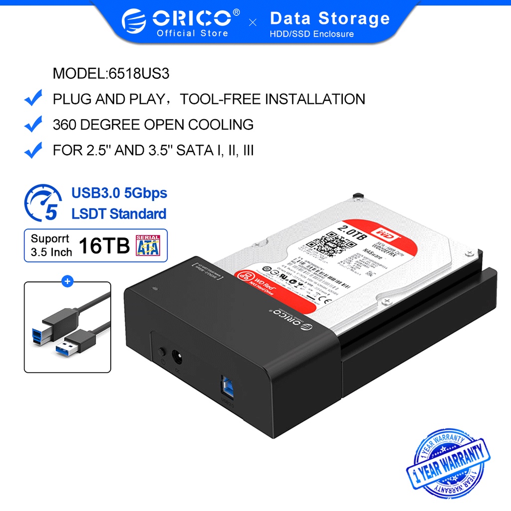 Hộp Đựng Orico 6518U3 HDD SATA Sang USB 3.0 2.5 3.5inch Tốc Độ Cao Dễ Lắp Đặt