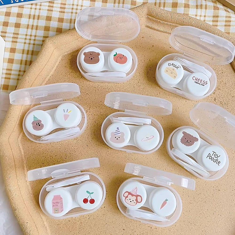 Hộp Đựng Kính Áp Tròng Bằng Nhựa In Họa Tiết Hoạt Hình Gấu / Chó Dễ Thương
