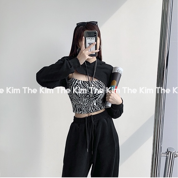 Áo nỉ có mũ dáng ngắn trên ngực ( Chỉ gồm áo ngoài, không kèm áo 2 dây ) , hoodie nỉ dài tay sexy ulzzang AN117 | BigBuy360 - bigbuy360.vn