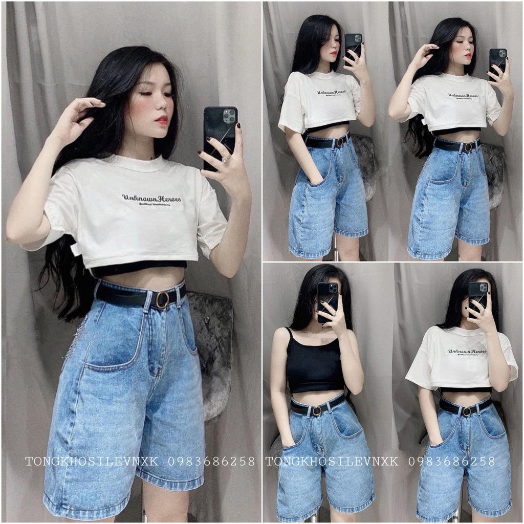 SET ÁO CROPTOP UNKNOWN HEROES TRẮNG TẶNG KÈM ÁO 2 DÂY BRA ĐEN HOT