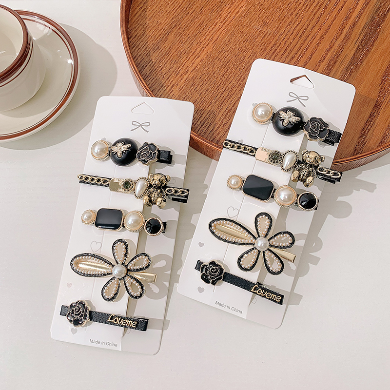 Set 5 kẹp tóc nơ đính ngọc trai nhân tạo phong cách Hàn Quốc dành cho nữ