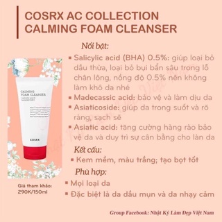 Sữa Rửa Mặt cho da dầu, mụn, nhạy cảm Cosrx AC Collection Calming Foam Cleanser