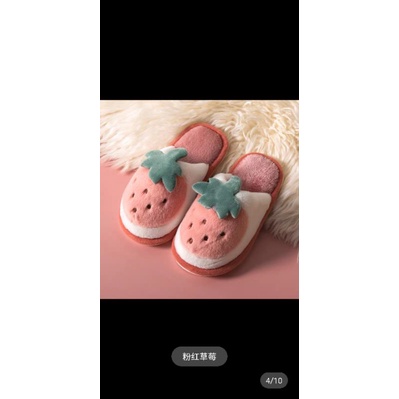 Dép Sục Bông Đi Trong Nhà Chống Trơn Trượt Cho Bé Hinh Trái Dâu