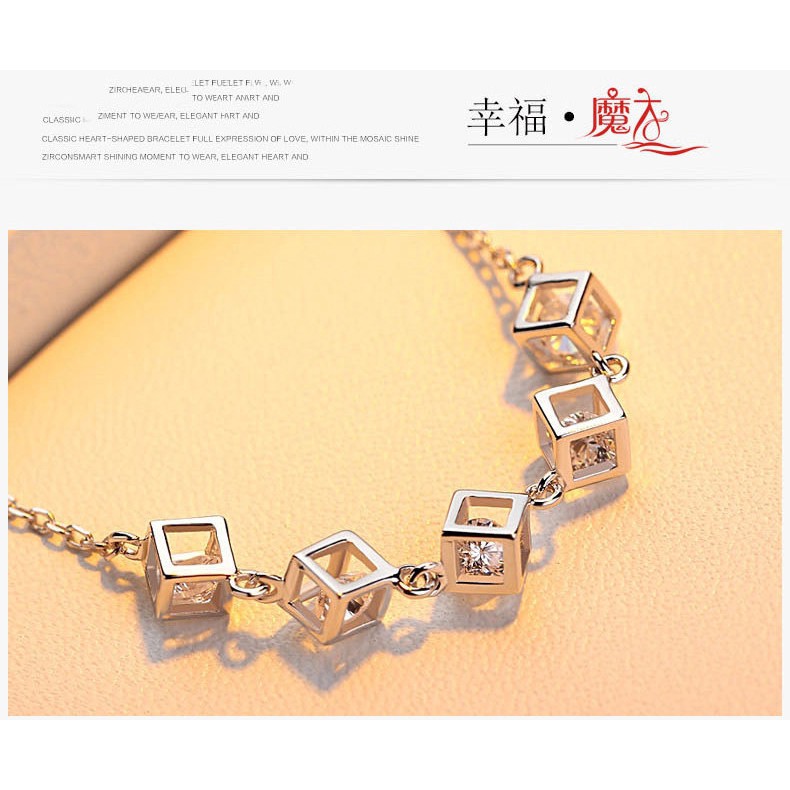Vòng Tay Mạ Bạc 925 Hình Khối Lập Phương Đơn Giản Phong Cách Hàn Quốc Cho Nữ Mã Số La-4885