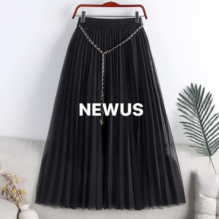 Chân váy thời trang quảng châu voan lụa kèm dây xích thắt lưng 2 lớp nhiều mầu sắc siêu đẹp