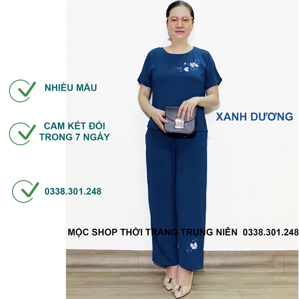 Bộ Đũi Thêu Hoa cho bà cho mẹ Tay cộc Quần dài