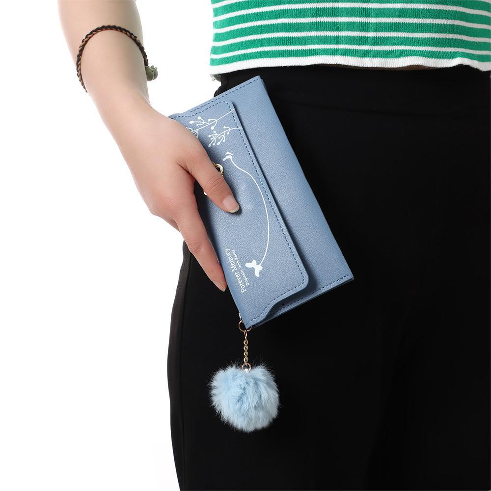 PINEVN Ví Da Pu Cầm Tay Đính Bóng Lông Thời Trang