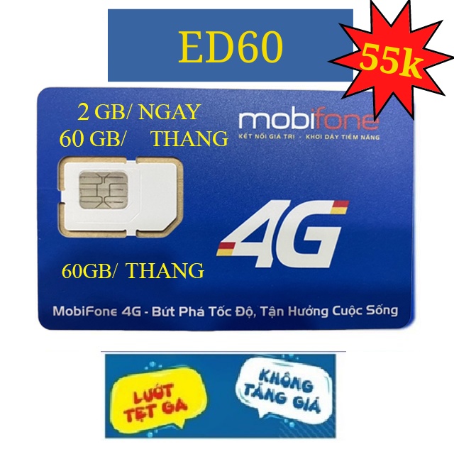 Sim 4G Mobifone ED60-3ED60-12ED60 10 tỷ GB DATA TỐC ĐỘ CAO. Phí gia hạn chỉ 60k/tháng.