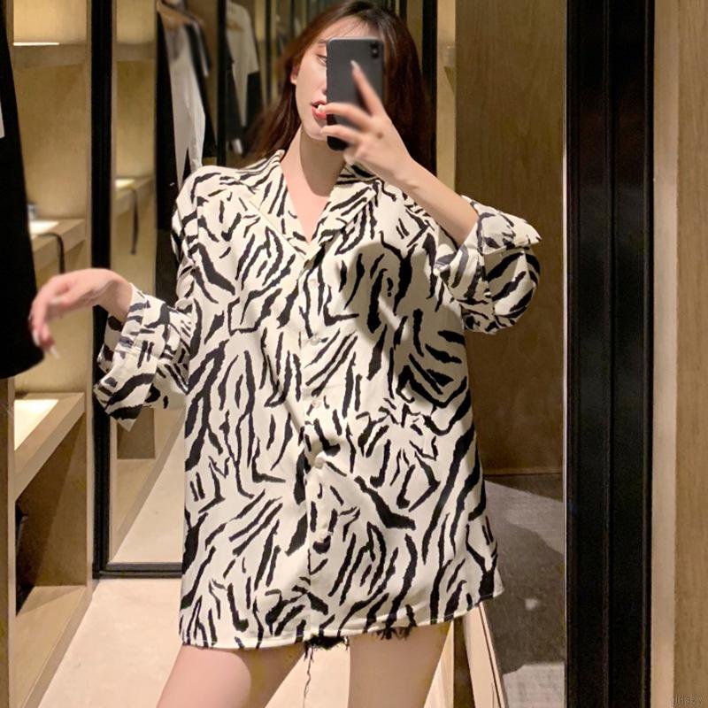 Áo Sơ Mi chiffon Tay Dài Dáng Rộng Họa Tiết Kẻ Sọc Hợp Thời Trang Cho Bạn Gái