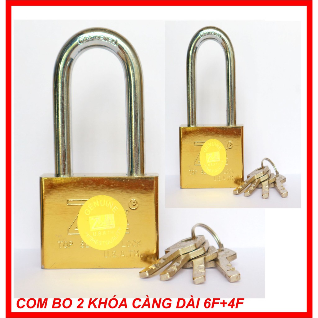 Com bo 2 ổ khóa solex vàng càng dài 4f + 6f - Khóa cửa chống cắt Z-Solex USA - Ổ khóa cưa - Ổ KHÓA