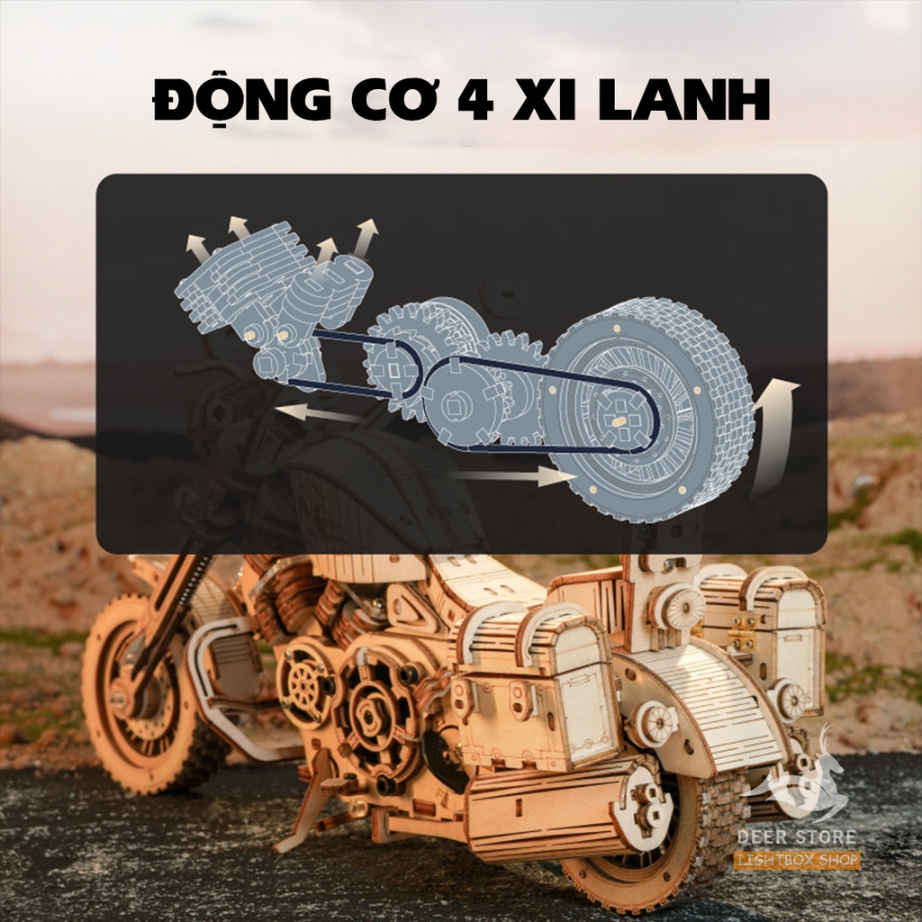 Mô hình tự làm Xe Motorcycle Robotime | Đồ chơi lắp ráp gỗ 3D. ROKR LK504
