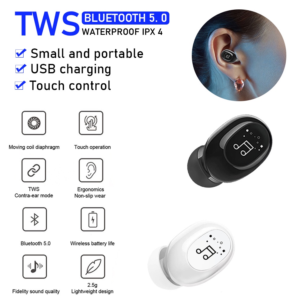 Invisible Earphones Wireless Bluetooth Headphone Fashion Bluetooth 5.0 Single Earpiece Noise Reduction Redial