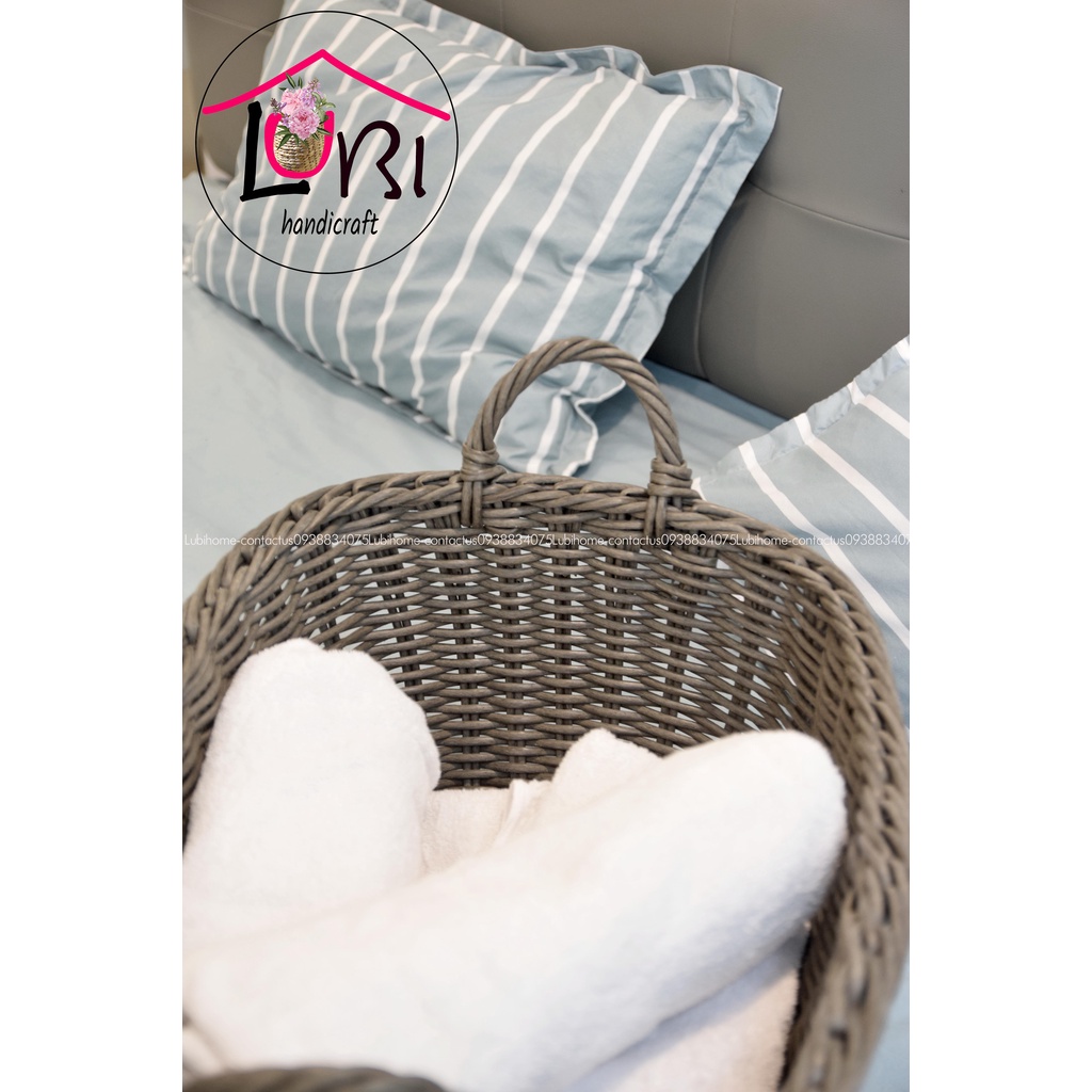 - Giỏ đựng đồ đan nhựa giả mây oval - xinh xắn