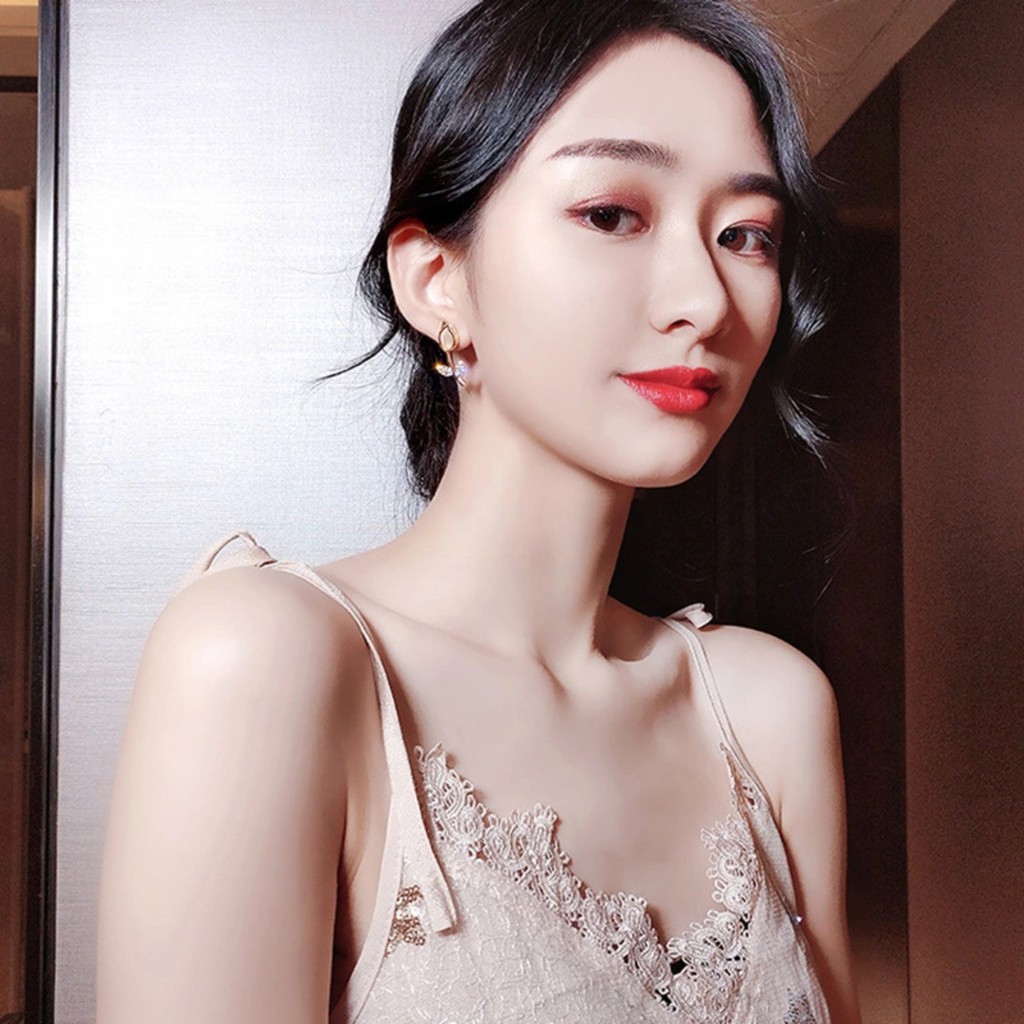 Bông Tai Kim Bạc S925 Thiết Kế Hình Hoa Hồng Đính Đá Sang Trọng Phong Cách Hàn Quốc - Hadichi