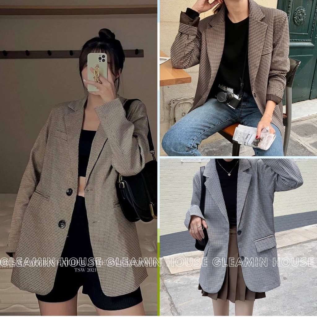 Áo khoác blazer kẻ zizac 2 lớp cúc tay, áo khoác nữ kẻ hàn quốc dày dặn hottrend