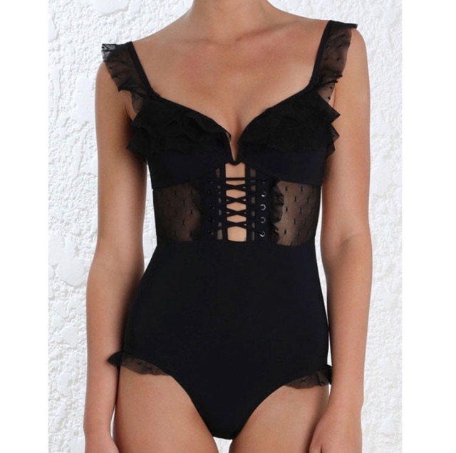 Bikini liền , đồ bơi nữ 1 mảnh hai dây bèo nhún đan dây trước ngực