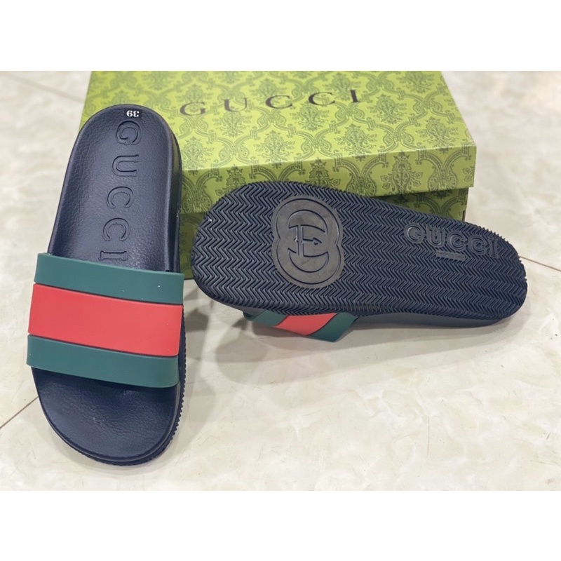 Dép nam quoai ngang gucci xanh đỏ độn đế tăng chiều cao ful box