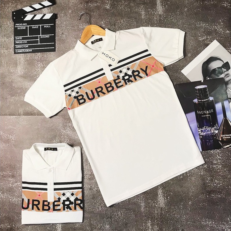 Áo thun Nam Nữ ⚡FREE SHIP⚡ Áo polo cổ bẻ Burberry kẻ ngang caro