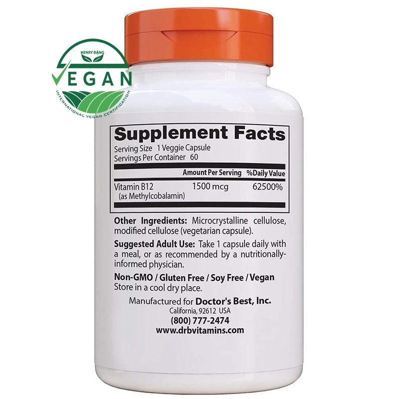 Doctor's Best Active Full B12 - Bổ Sung 1500mcg Vitamin B12 Thuần Chay