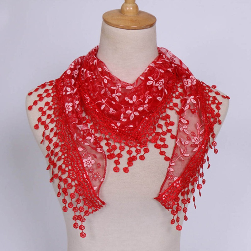 Youyo Khăn Choàng Cổ Dài Phối Ren Rỗng Tua Rua Hình Tam Giác Thời Trang Cho Nữ Desi