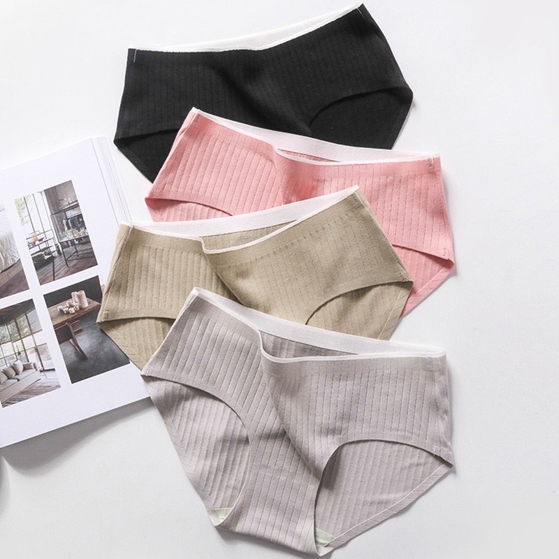 Combo 3 Quần Lót Nữ Không Viền Vải Cotton Sọc Mịn, Lưng Thun Cao Cấp