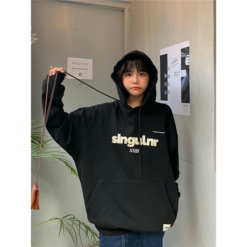 Áo hoodie dáng rộng họa tiết chữ thời trang Hàn Quốc