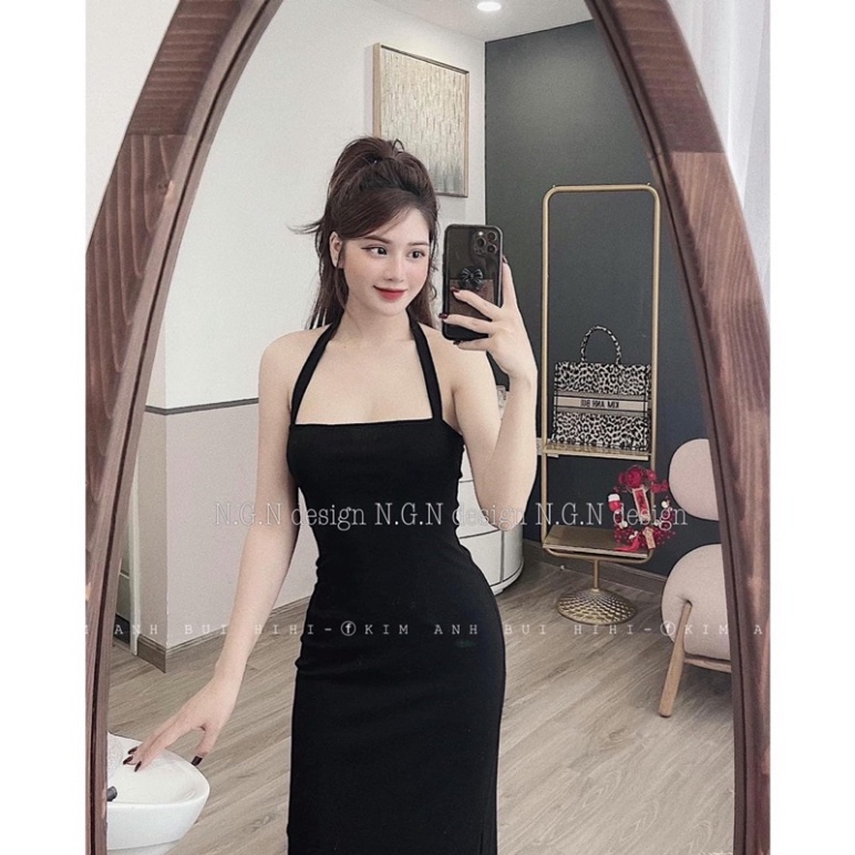 [HOT] Đầm body cổ yếm  Váy maxi cổ yếm dáng dài chất cotton mịn