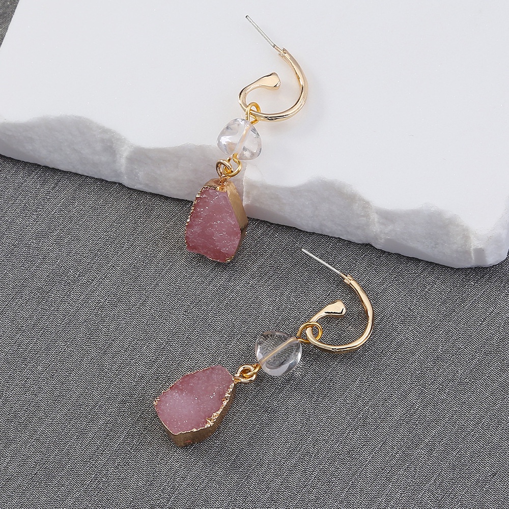 PINKDUDU Khuyên Tai Đính Đá Giọt Nước Màu Hồng Tự Nhiên Thời Trang Cho Nữ PD670