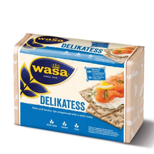 Bánh mì lúa mạch giòn nguyên hạt giàu xơ hữu cơ Cracker Vegan Delikatess, Fibre, Original hiệu Wasa 270g