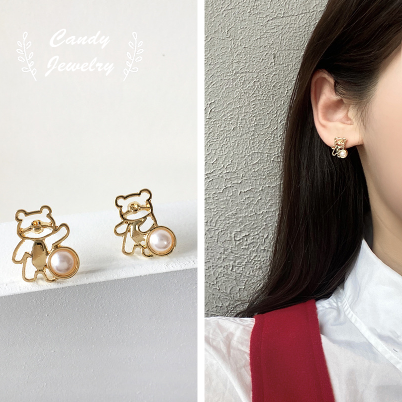 Khuyên Tai Nữ Trang Dáng Dài Tạo Hình Gấu Xinh Xắn