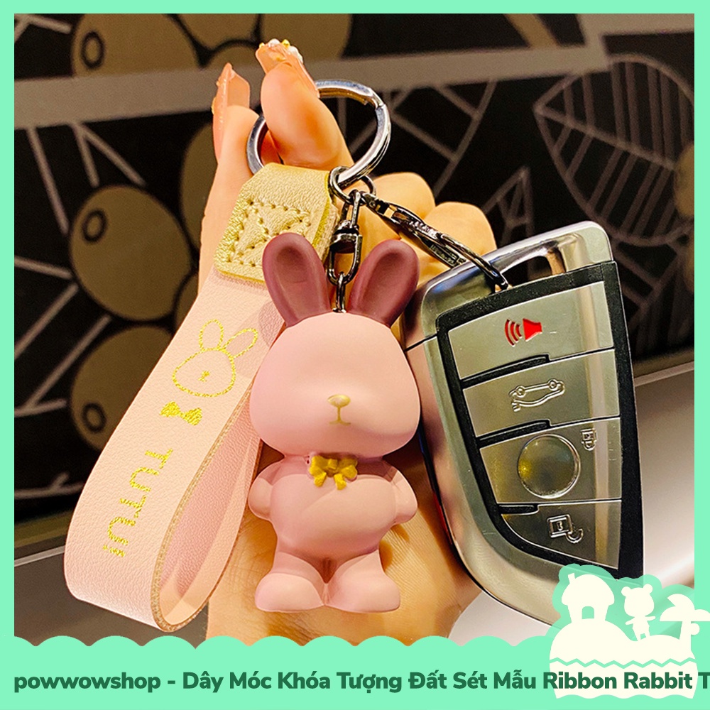[Sẵn VN - Hỏa Tốc] Dây Móc Khóa Tượng Đất Sét Mẫu Ribbon Rabbit Thỏ Đeo Nơ