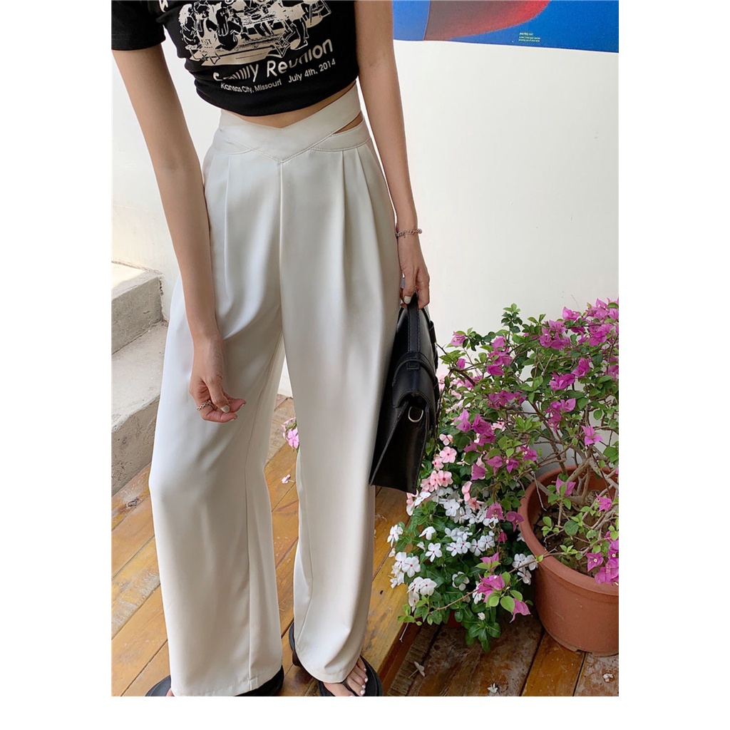 Quần ống rộng tuyết mưa đan chéo RUBY chất tuyết mưa 2 da mềm mịn, có size M và L, clothes ullzang hack dáng