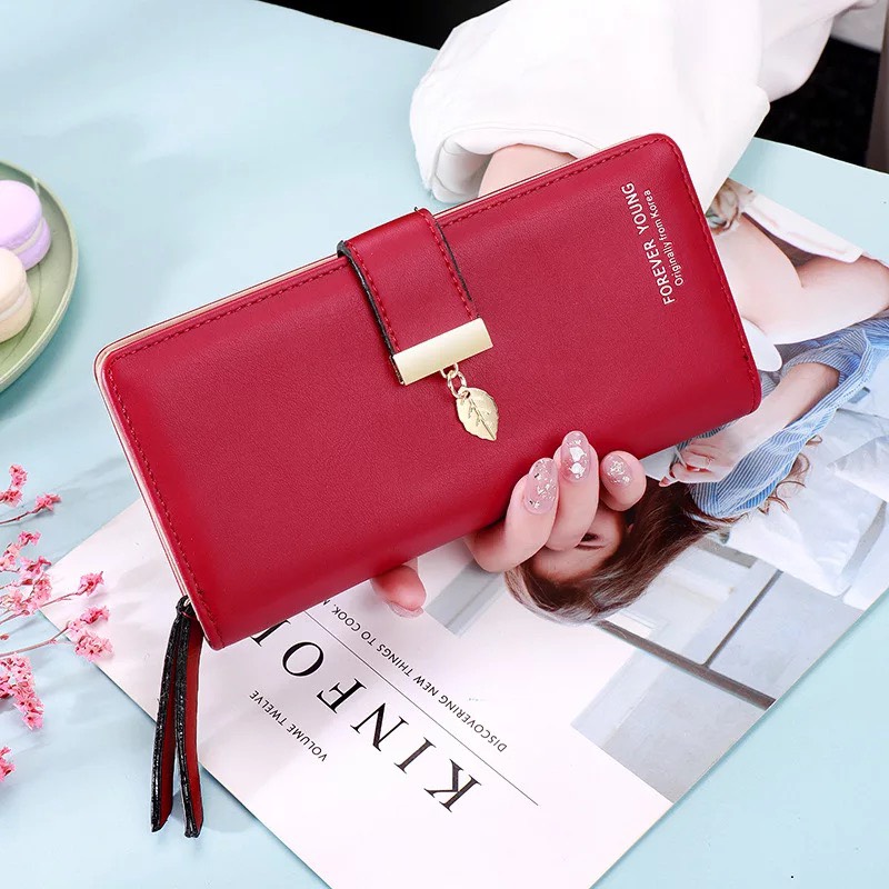 Ví cầm tay nữ da mềm trơn khóa gập móc lá xinh xắn giá rẻ BAG U JAL98