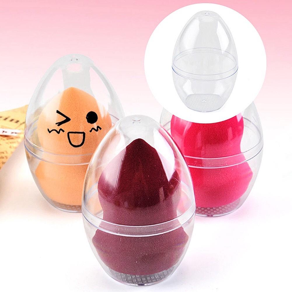 Hộp Đựng Mút Trang Điểm Hình Trứng Trong Suốt, Nhựa Cao Cấp